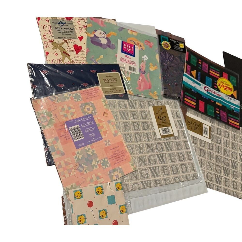 Vintage Gift Wrap Lot Hallmark Cleo Artaire Wedding Baby Valentine 80s 90s Party